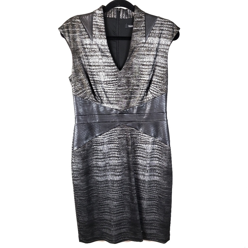 Ellen Tracy Metallic Faux Leather Sheath Dress 8